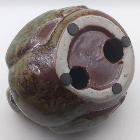 Glazed Ceramic Chubby Resting Bird Decorative Figurine Blue & Brown Home Decor - Picture 6 of 7